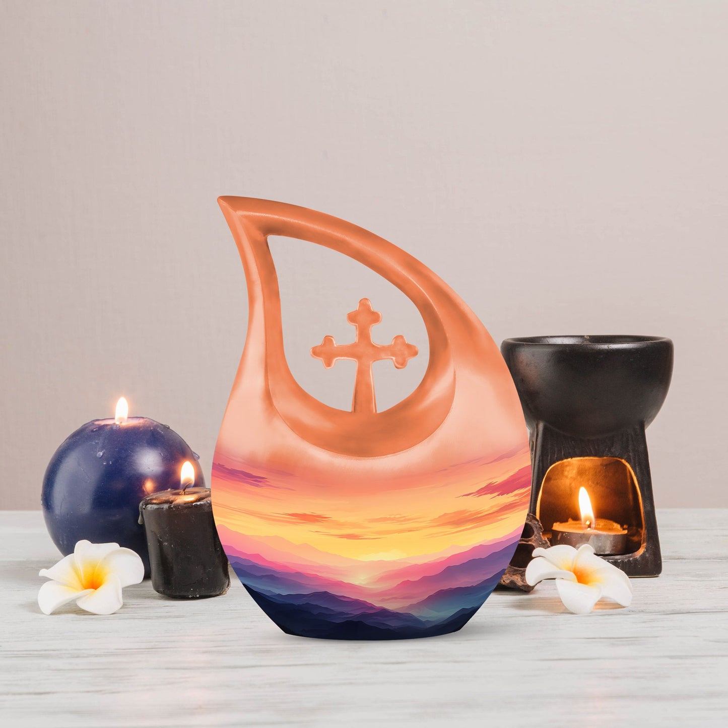 10-inch Wilderness Urn with Cross Drop design, customized, 