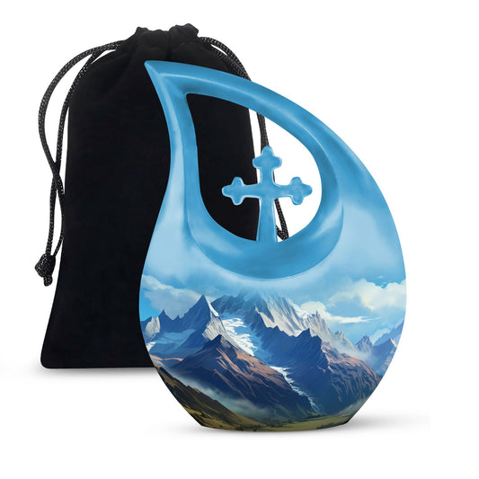 10-inch Wilderness Urn with Cross Drop design, includes