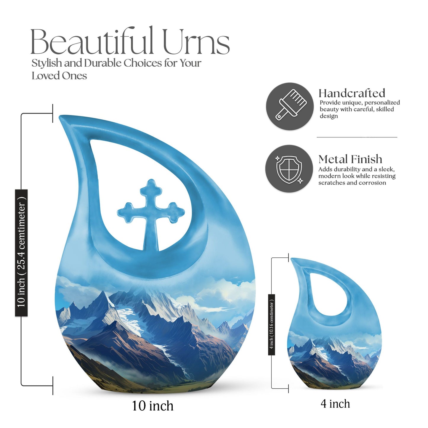 10-inch Wilderness Urn with Cross Drop design, includes