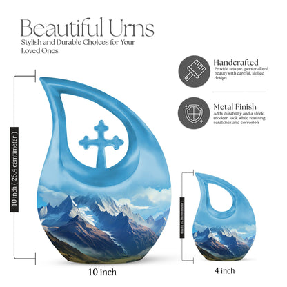 10-inch Wilderness Urn with Cross Drop design, includes