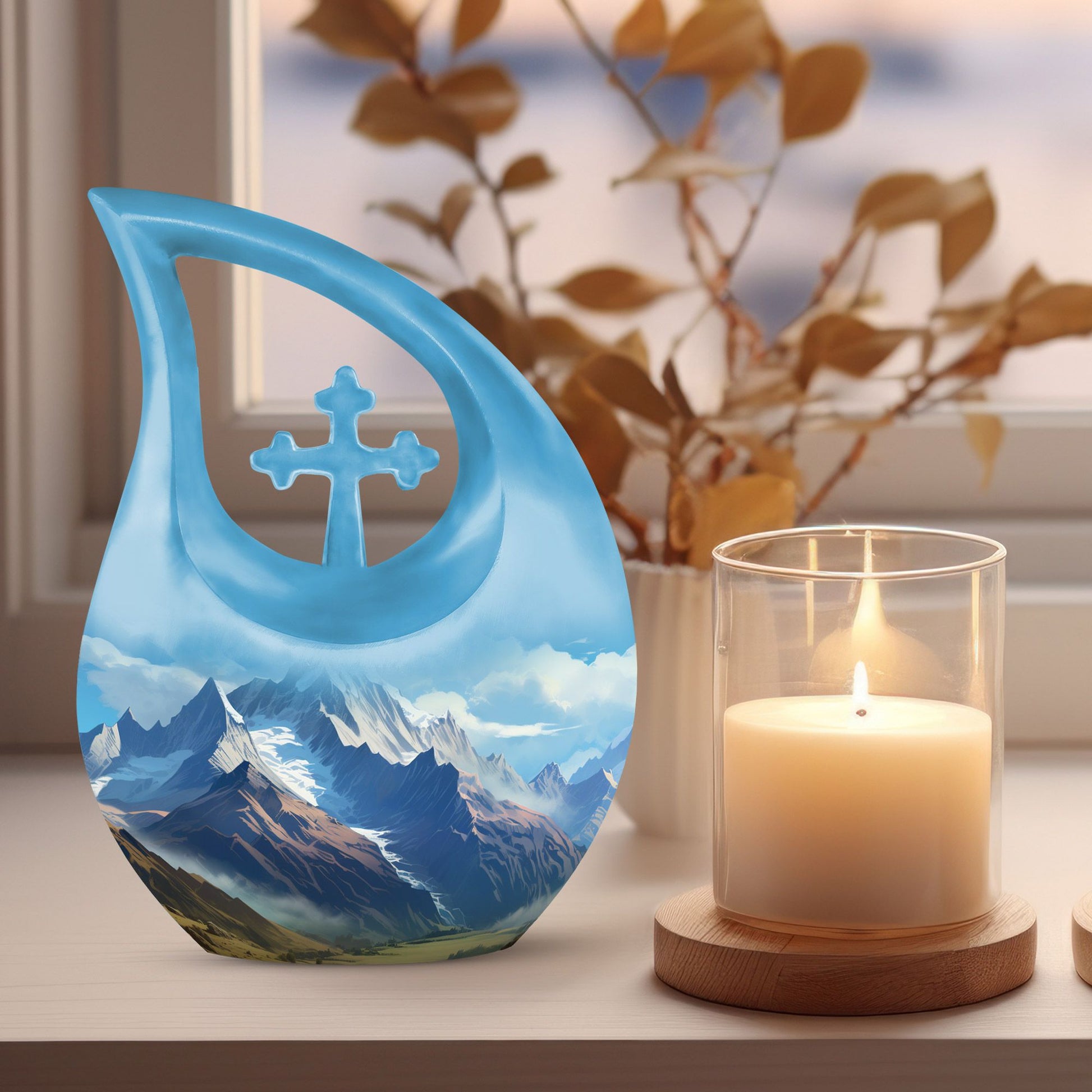 10-inch Wilderness Urn with Cross Drop design, includes