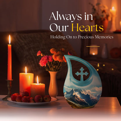 10-inch Wilderness Urn with Cross Drop design, includes