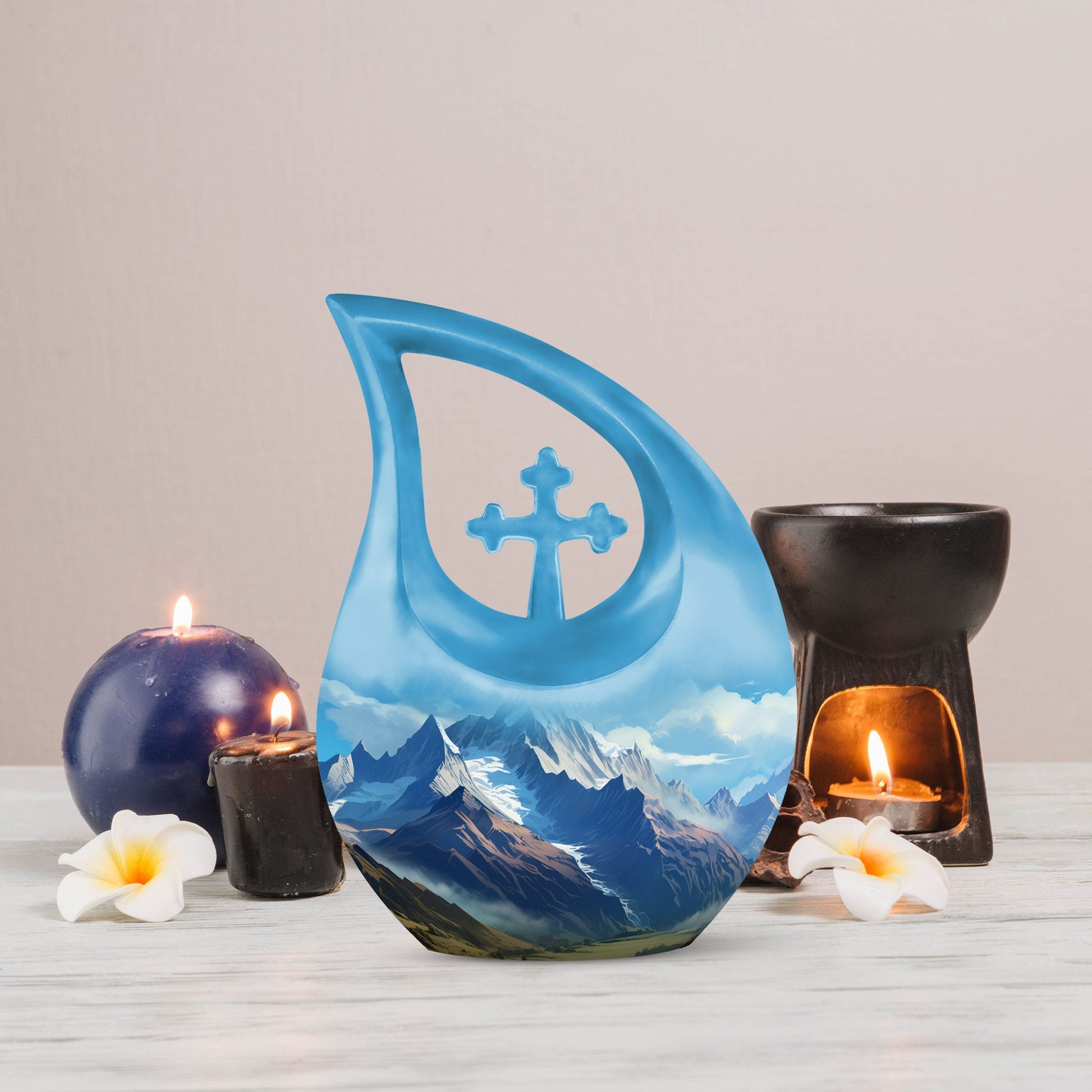 10-inch Wilderness Urn with Cross Drop design, includes