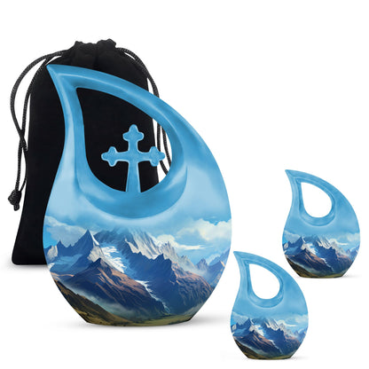 10-inch Wilderness Urn with Cross Drop design, includes