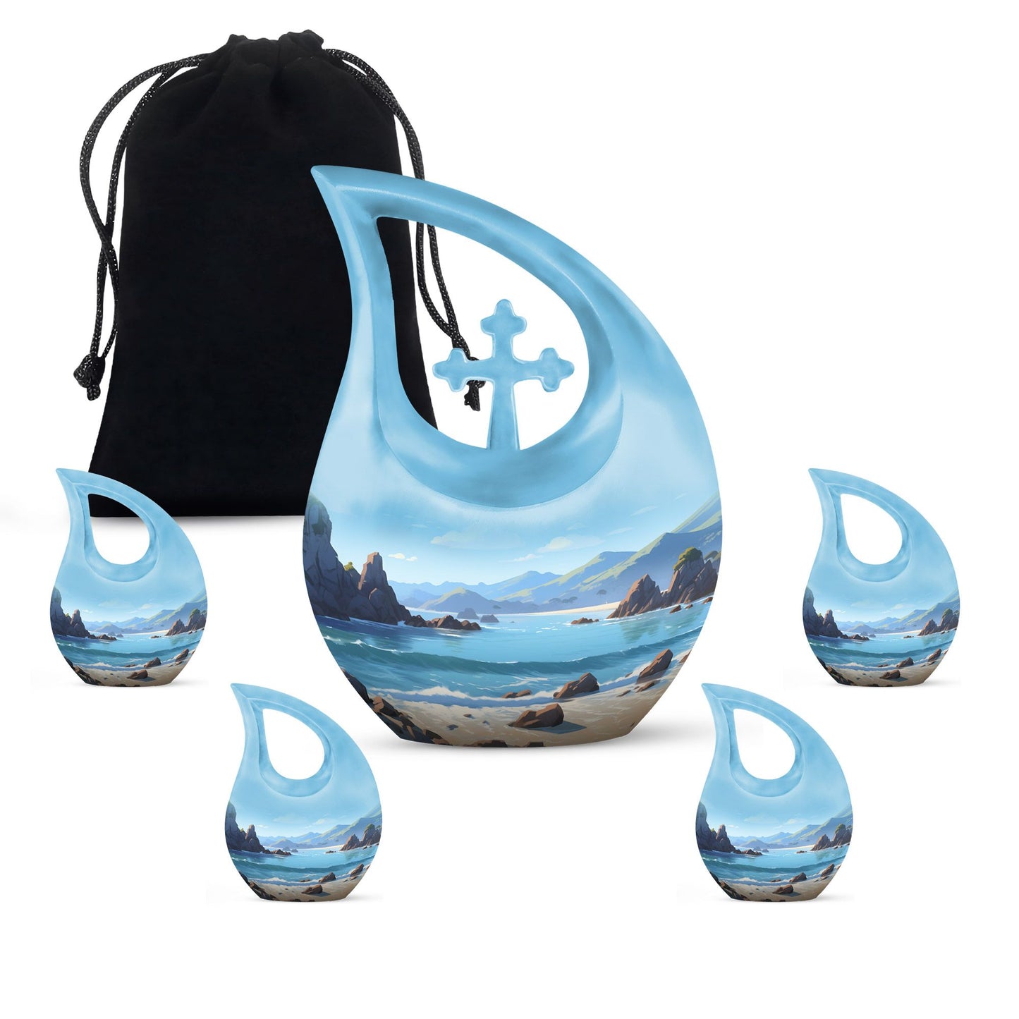 Wilderness themed Cross Drop Memorial Urn, 10-inch 