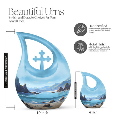 Wilderness themed Cross Drop Memorial Urn, 10-inch 