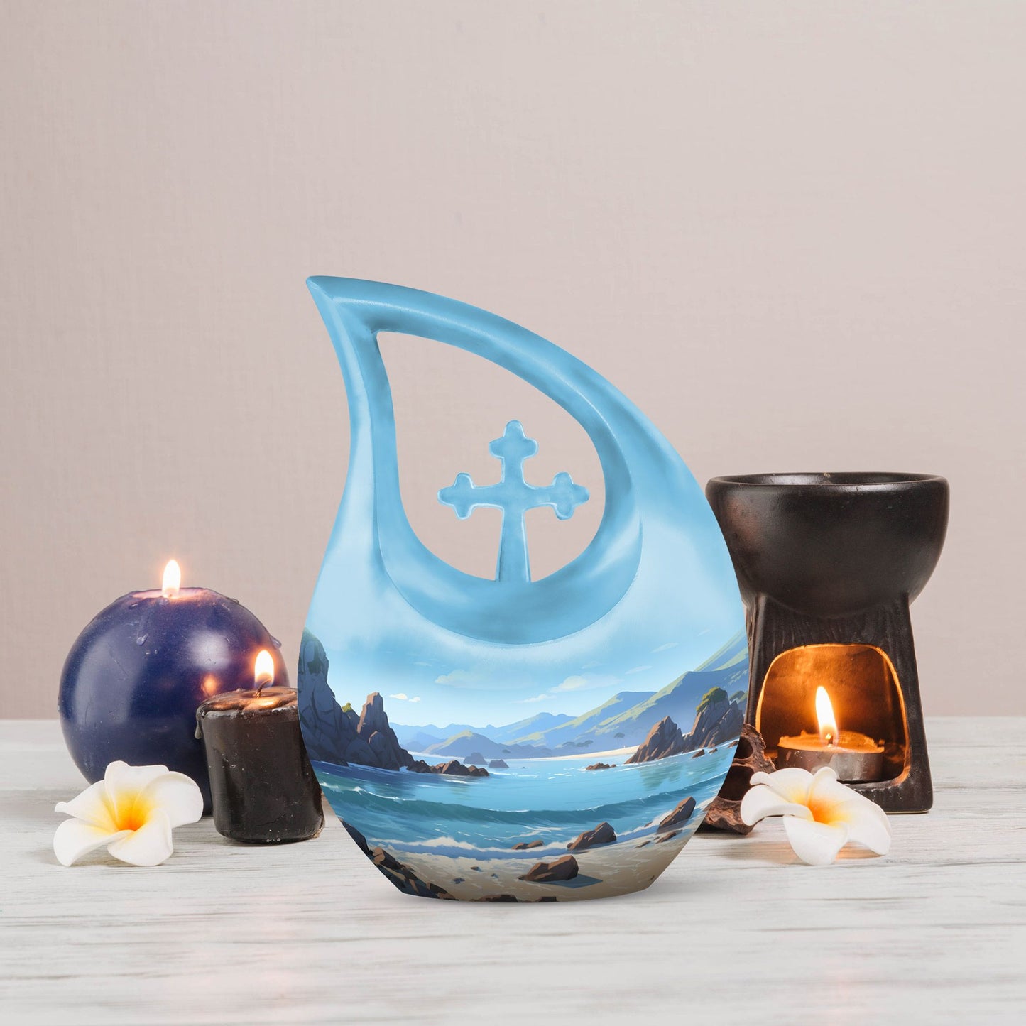 Wilderness themed Cross Drop Memorial Urn, 10-inch 