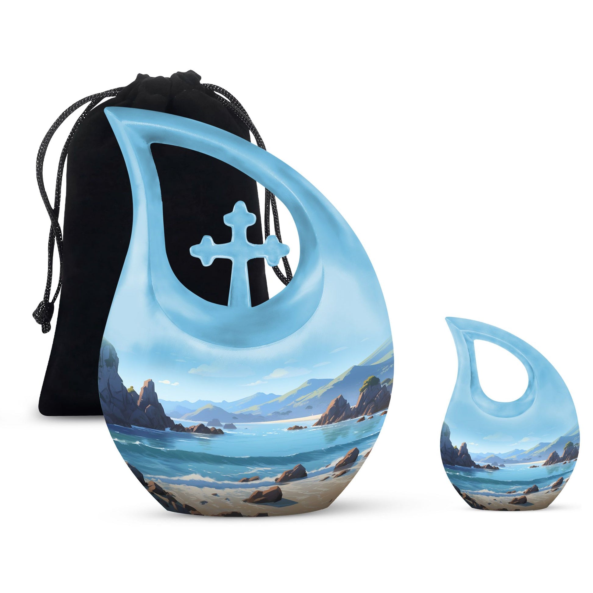 Wilderness themed Cross Drop Memorial Urn, 10-inch 