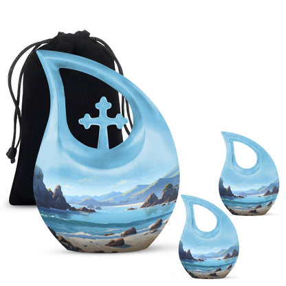 Wilderness themed Cross Drop Memorial Urn, 10-inch 