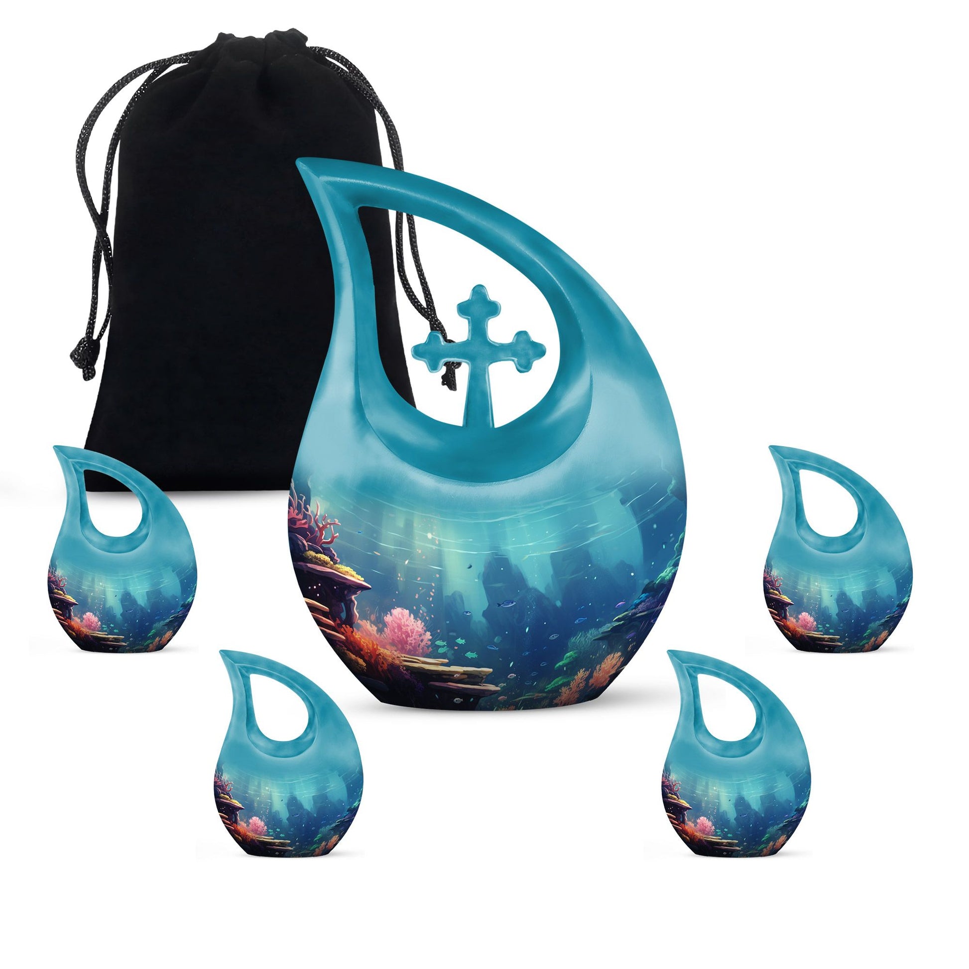 Cross Drop 10 Inch Wilderness Urn for human ashes,