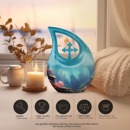 Cross Drop 10 Inch Wilderness Urn for human ashes,