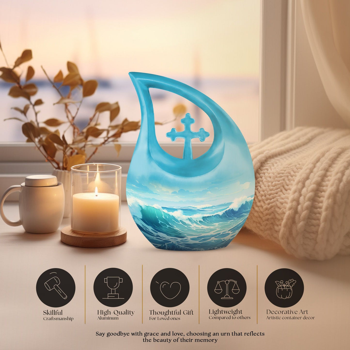 10-inch Wilderness Urn, Cross Drop design, customized