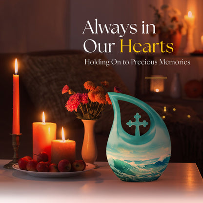 10-inch Wilderness Urn, Cross Drop design, customized