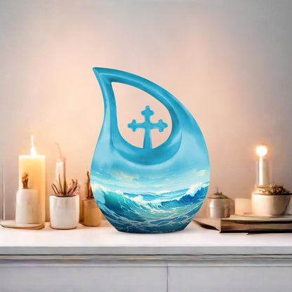 10-inch Wilderness Urn, Cross Drop design, customized