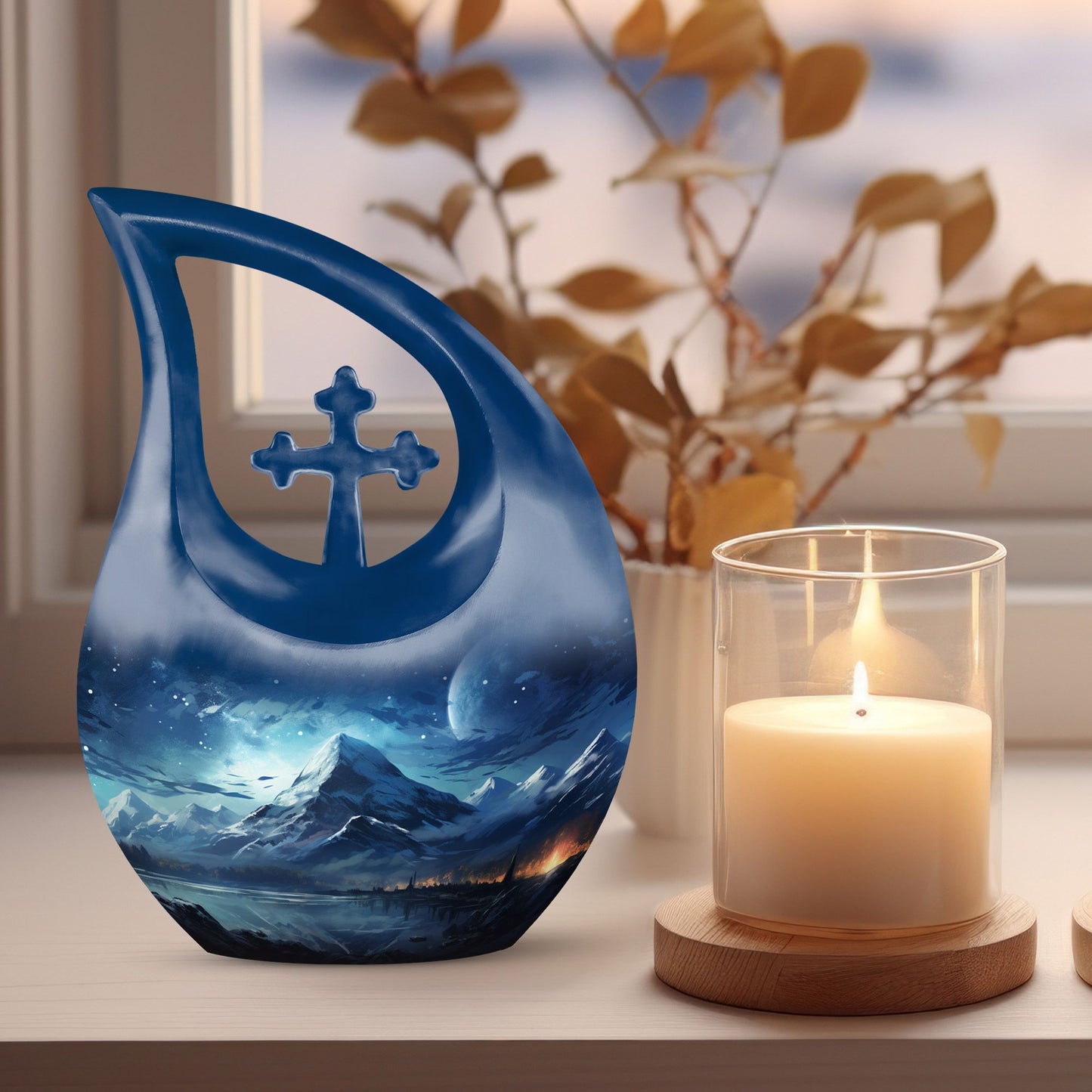 10-inch Wilderness Urn for Dad, Cross Drop 
