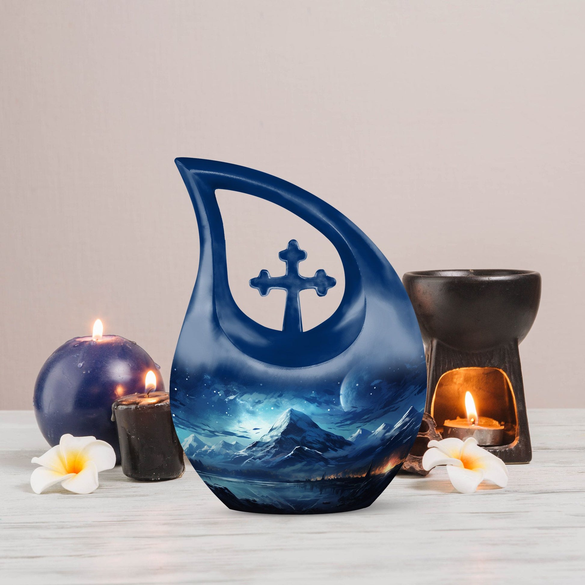 10-inch Wilderness Urn for Dad, Cross Drop 