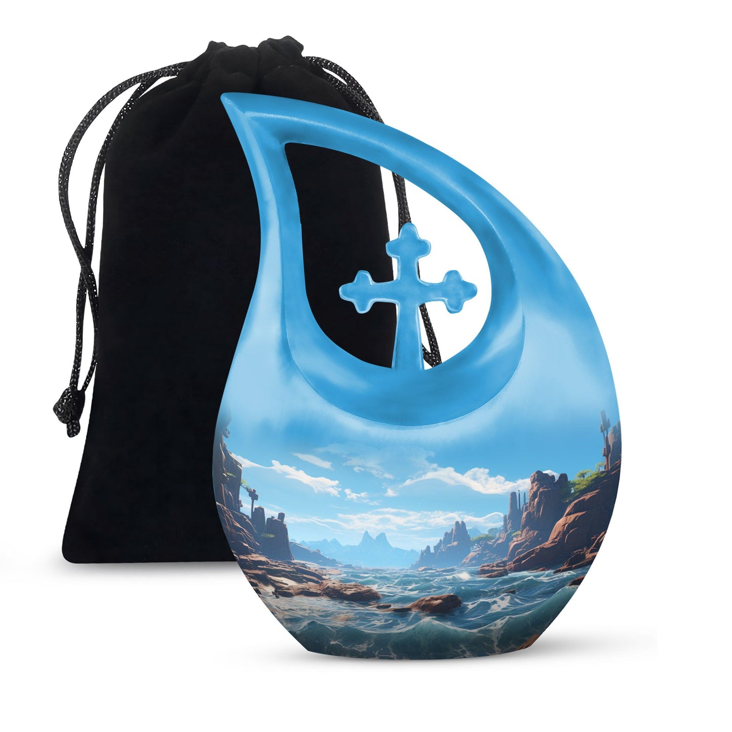 10'' Wilderness Urn with Cross Drop design, modern ashes memorabilia