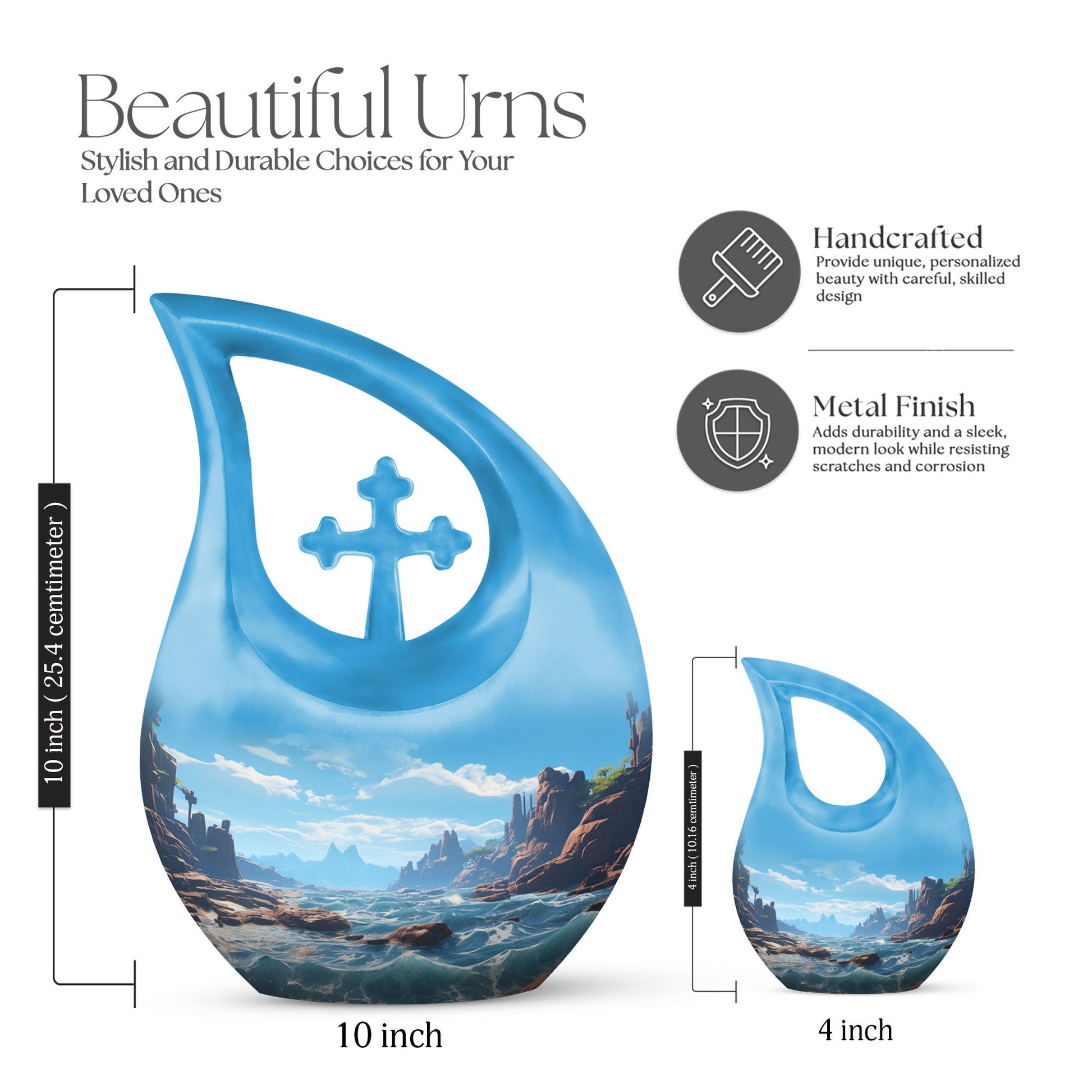 10'' Wilderness Urn with Cross Drop design, modern ashes memorabilia