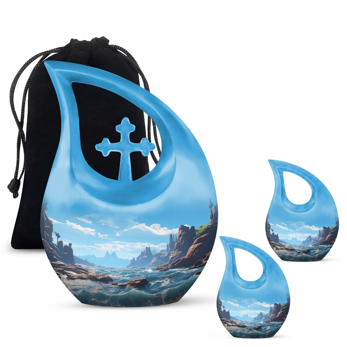 10'' Wilderness Urn with Cross Drop design, modern ashes memorabilia