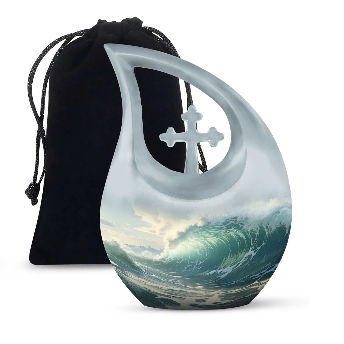 10-inch Wilderness Urn with Cross Drop design,
