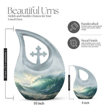 10-inch Wilderness Urn with Cross Drop design,