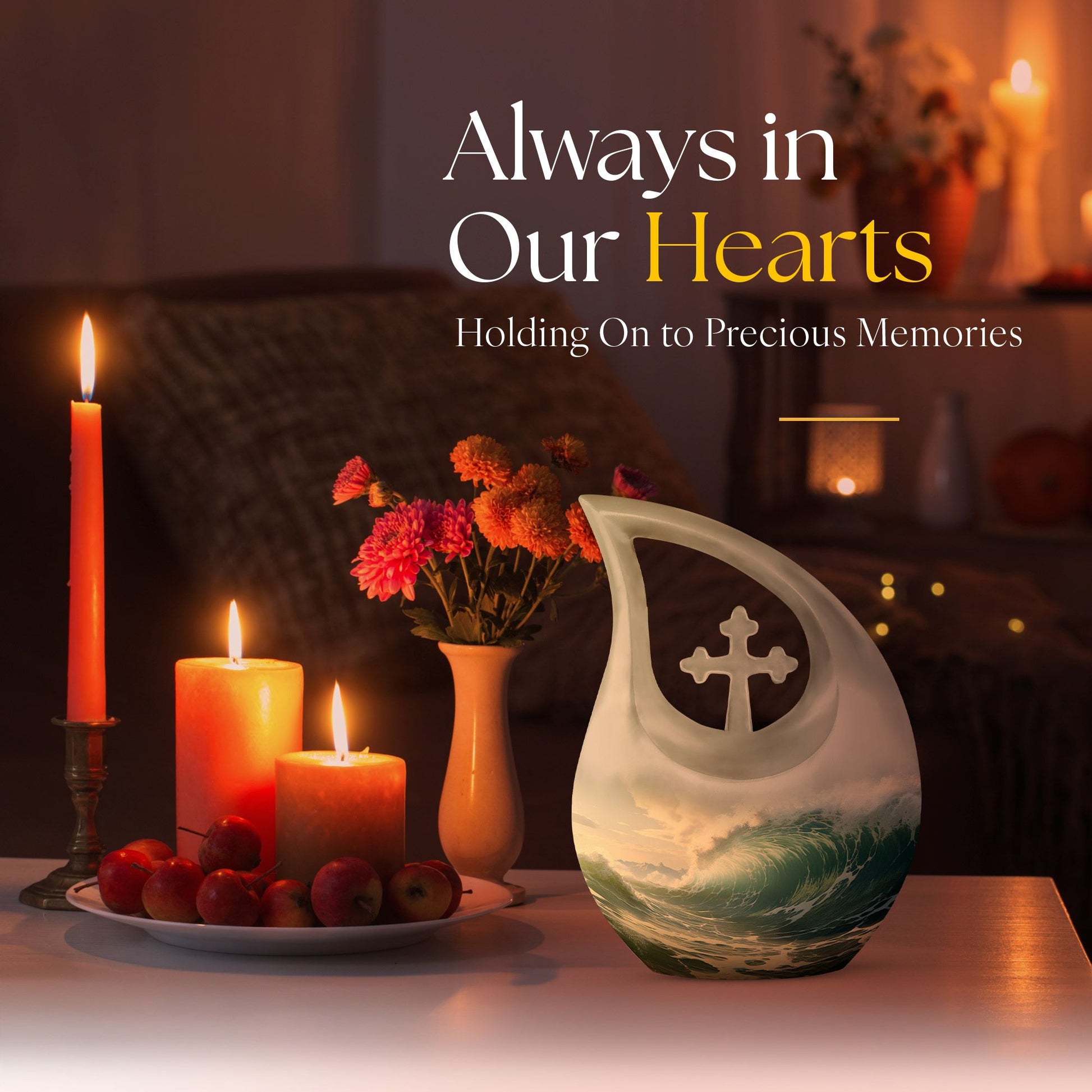 10-inch Wilderness Urn with Cross Drop design,