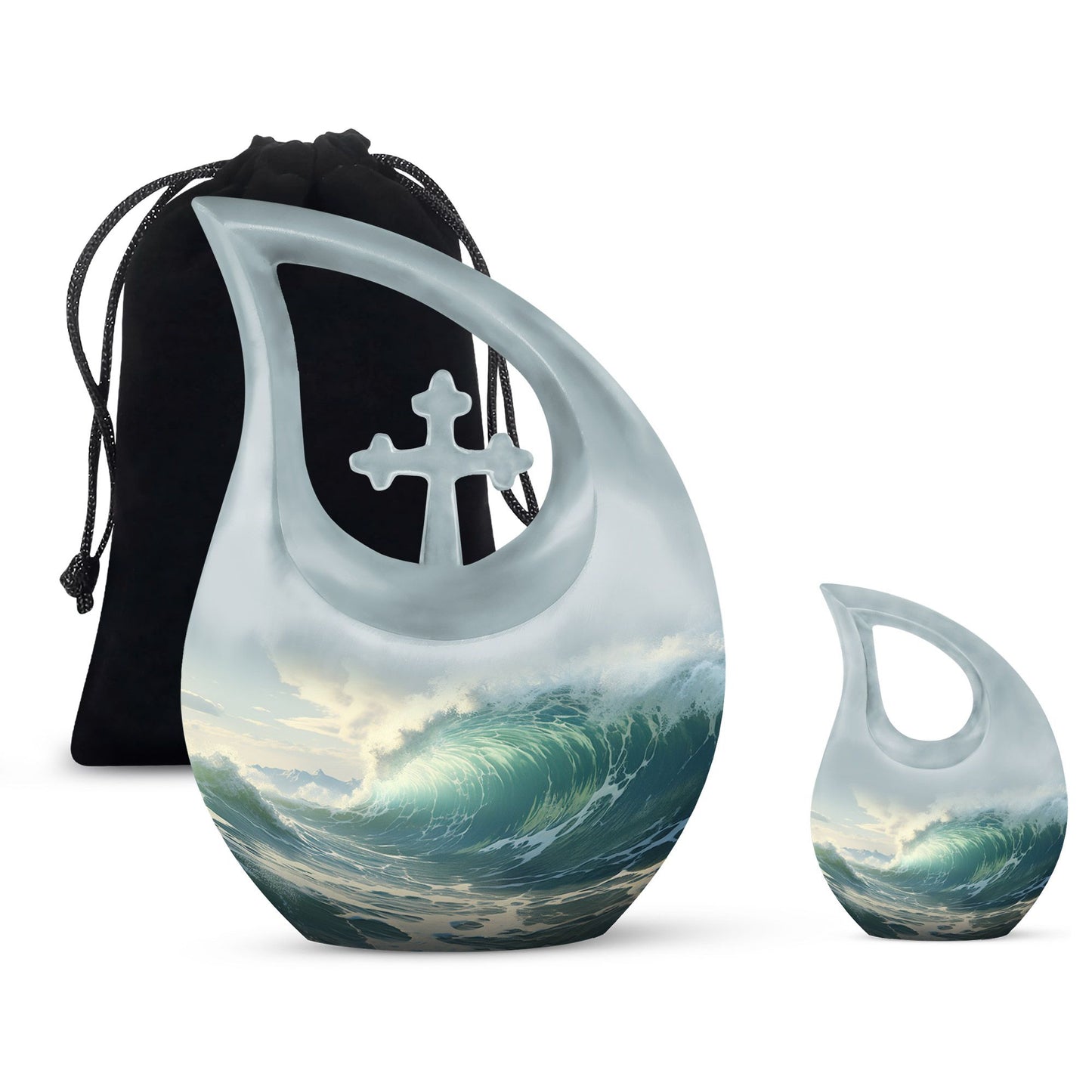 10-inch Wilderness Urn with Cross Drop design,