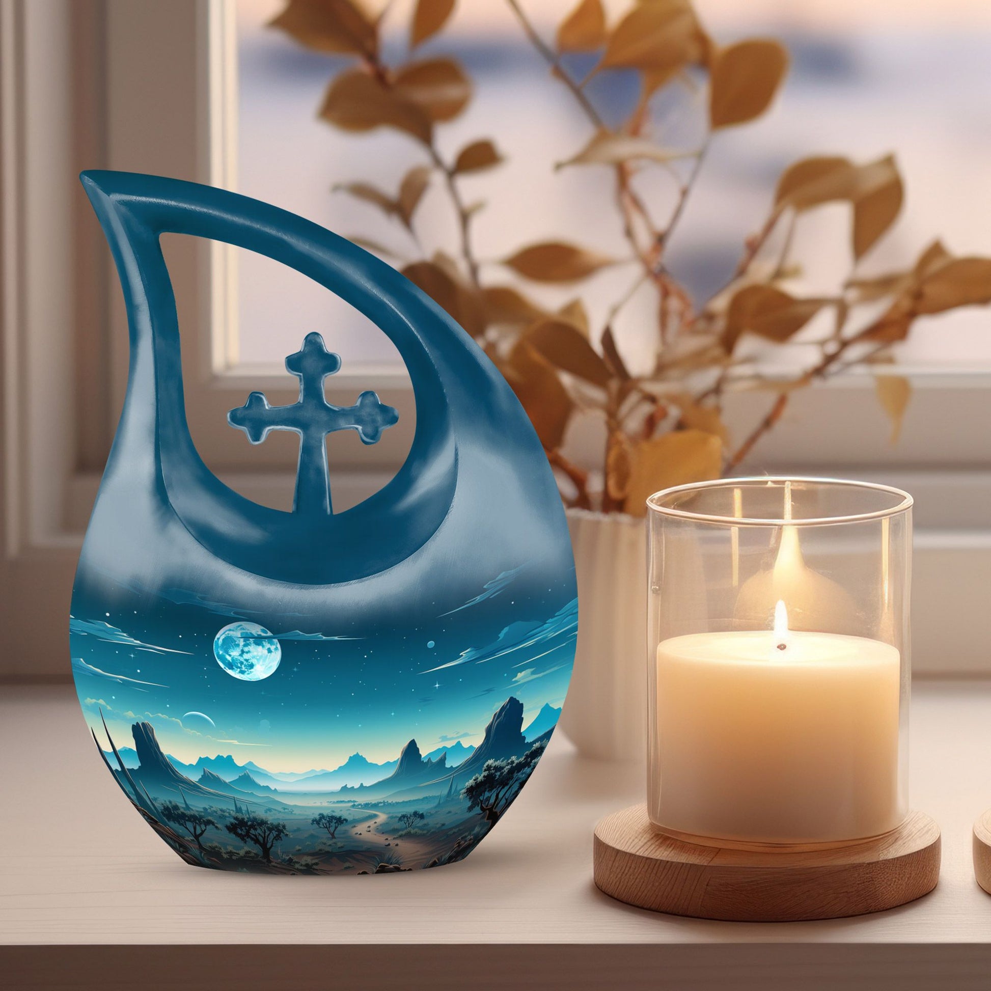 10 Inch Wilderness Urn with Cross Drop design
