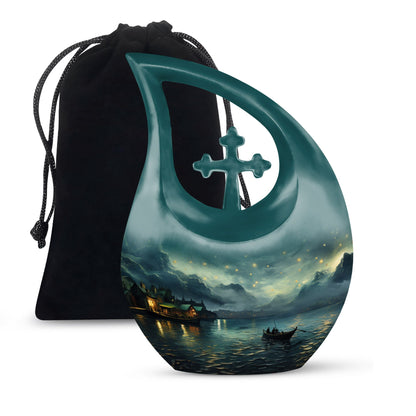 10-Inch Wilderness Urn with Cross Drop design