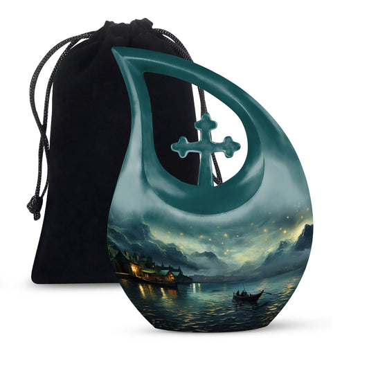 10-Inch Wilderness Urn with Cross Drop design