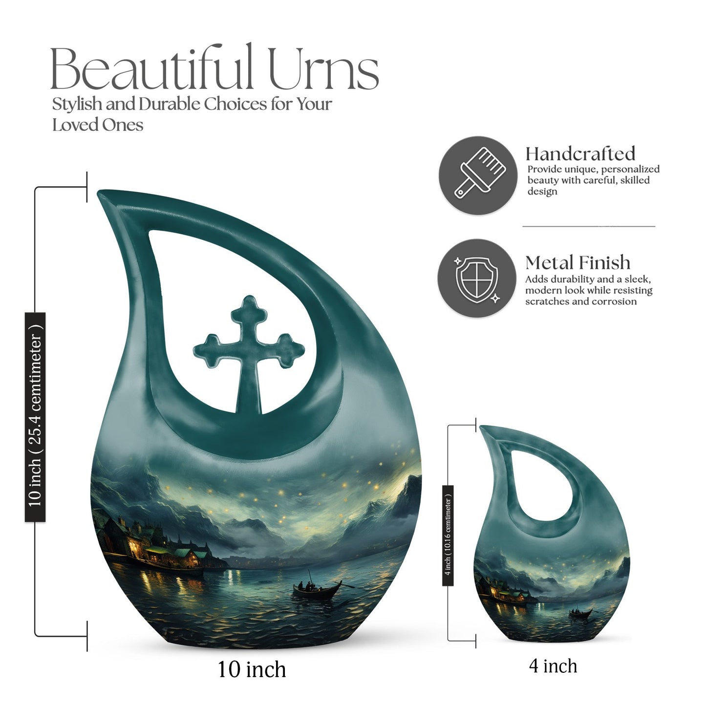 10-Inch Wilderness Urn with Cross Drop design