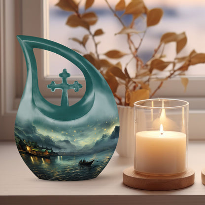 10-Inch Wilderness Urn with Cross Drop design