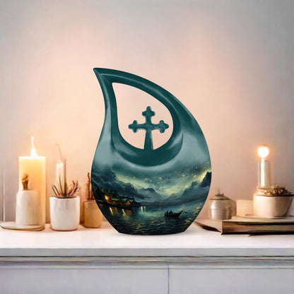 10-Inch Wilderness Urn with Cross Drop design