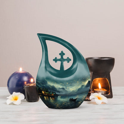 10-Inch Wilderness Urn with Cross Drop design
