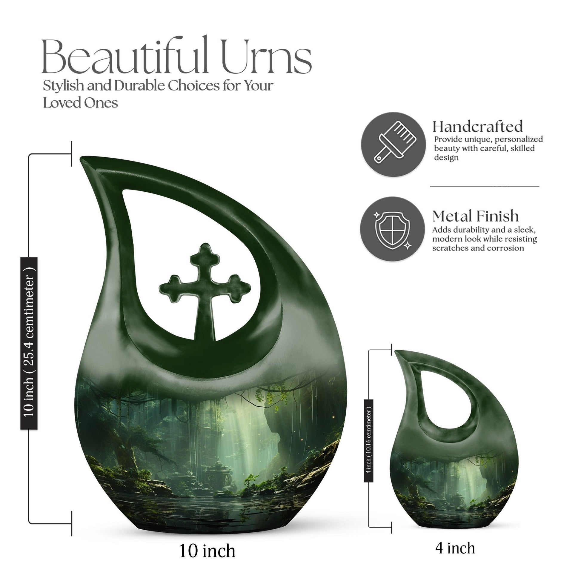 10-inch Wilderness Urn with Cross Drop design, 