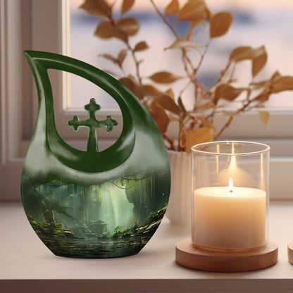 10-inch Wilderness Urn with Cross Drop design, 