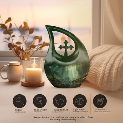 10-inch Wilderness Urn with Cross Drop design, 