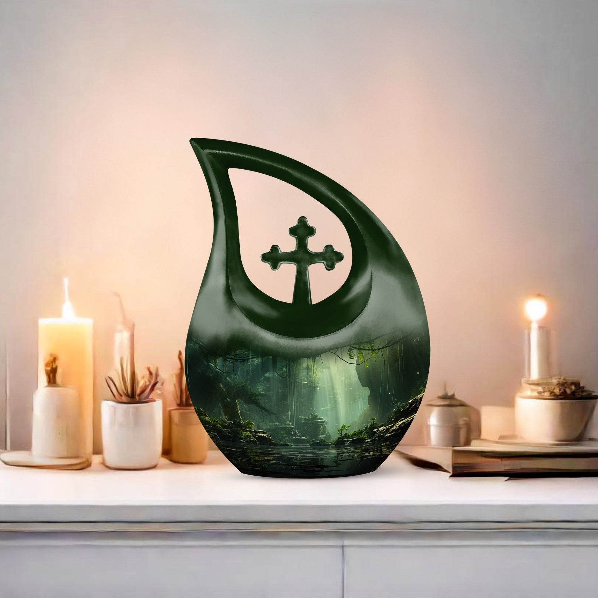 10-inch Wilderness Urn with Cross Drop design, 
