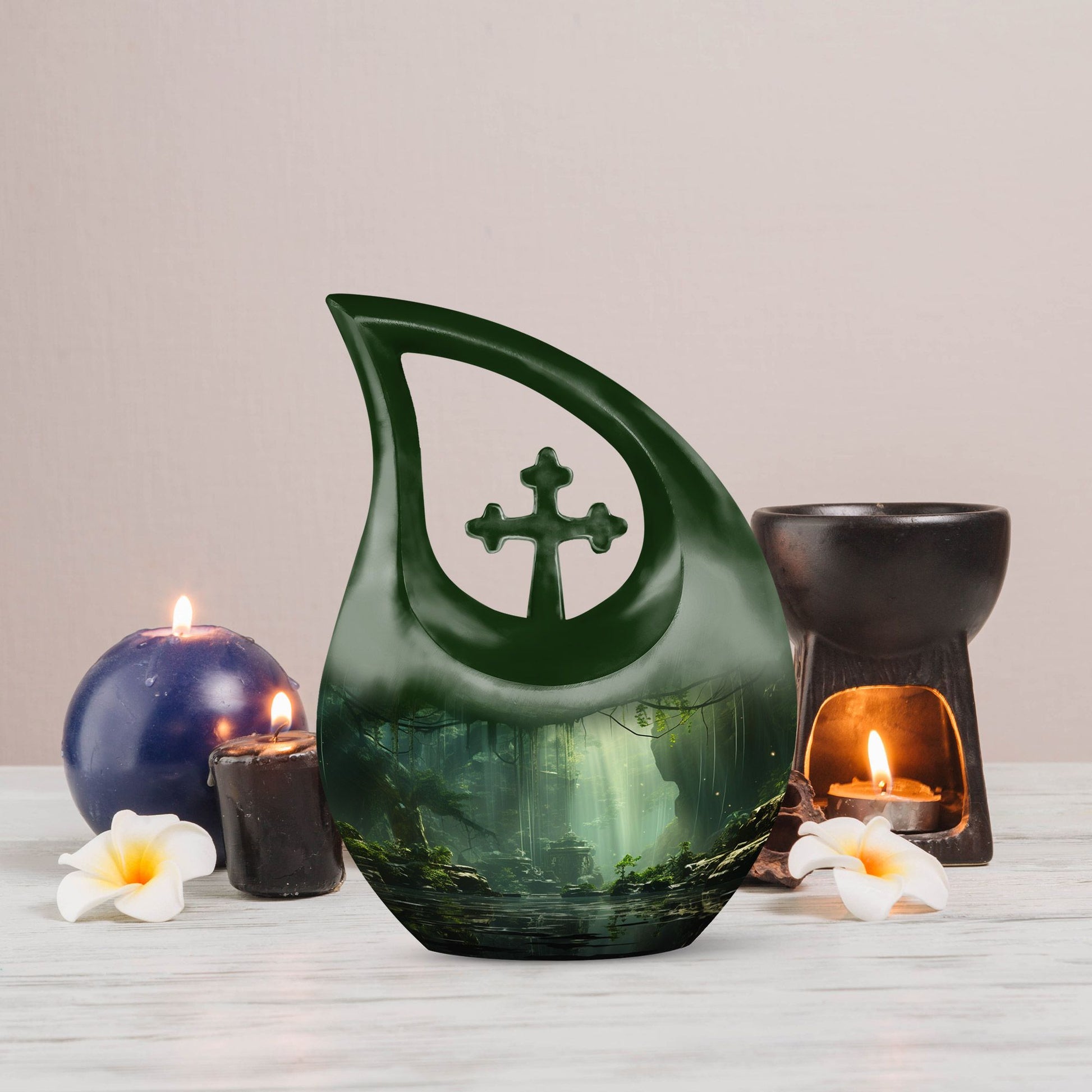 10-inch Wilderness Urn with Cross Drop design, 