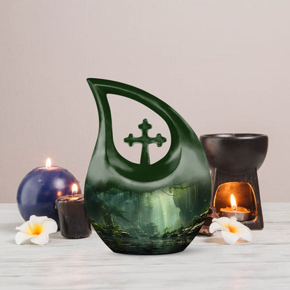 10-inch Wilderness Urn with Cross Drop design, 