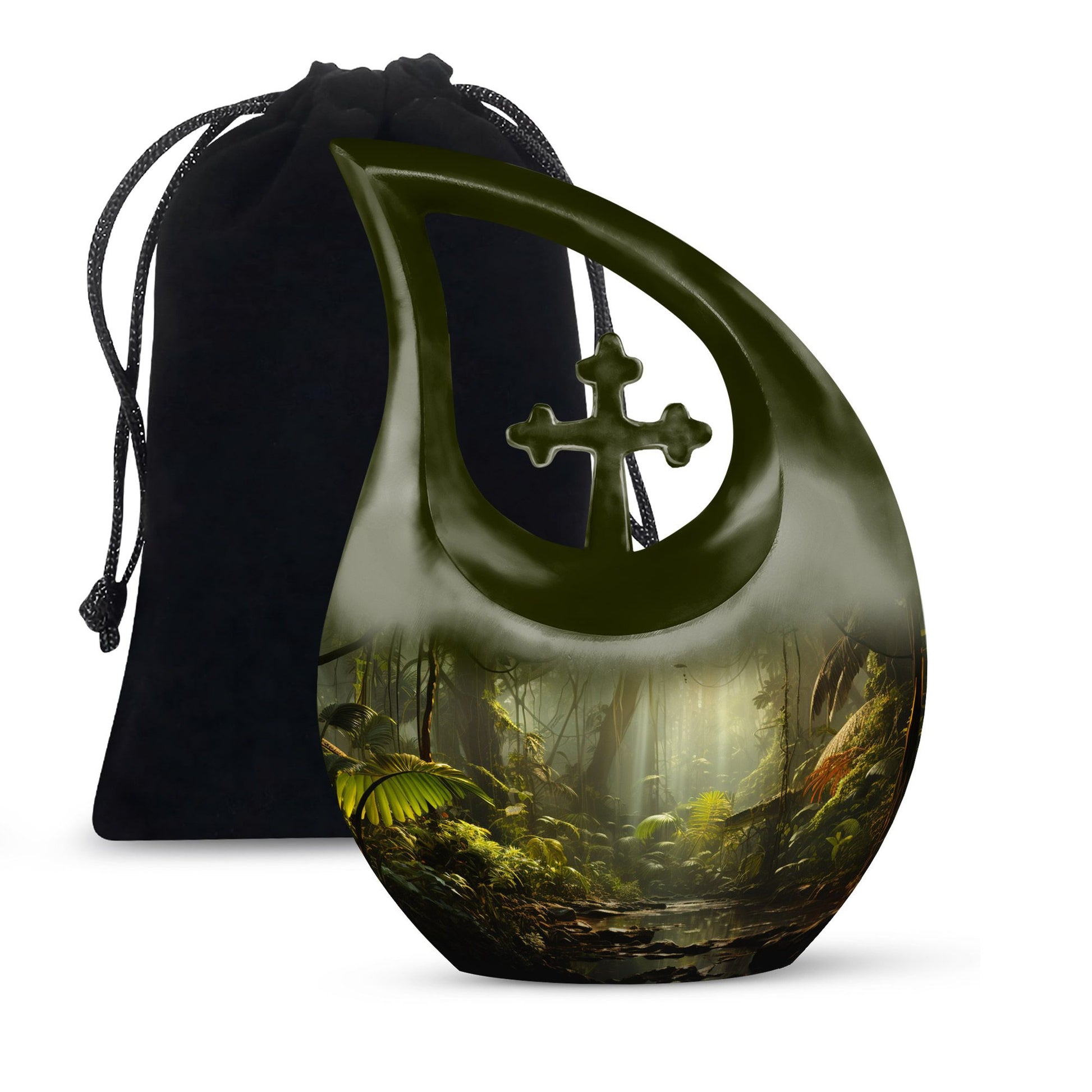 Wilderness Urn Cross Drop Design, 10-inch Burial Urn