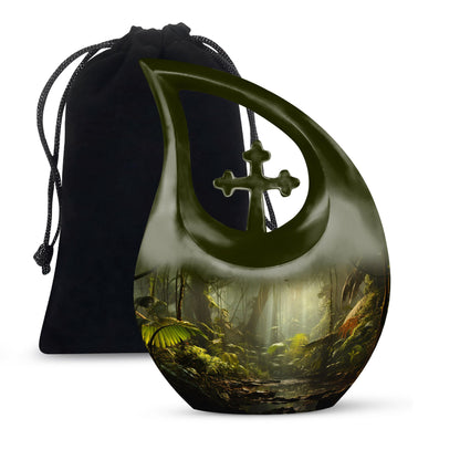 Wilderness Urn Cross Drop Design, 10-inch Burial Urn