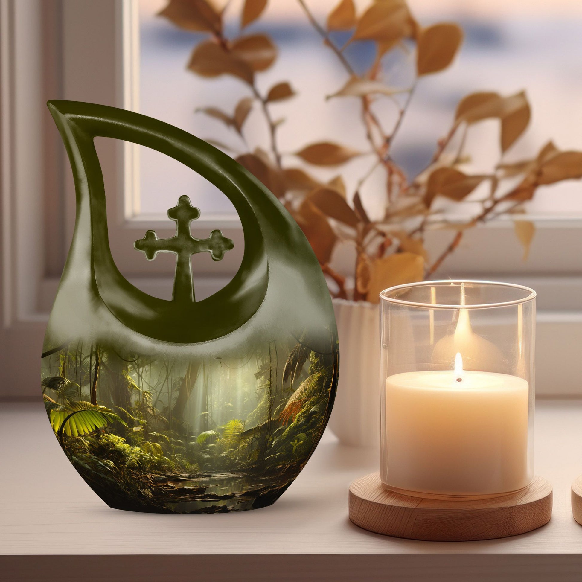 Wilderness Urn Cross Drop Design, 10-inch Burial Urn