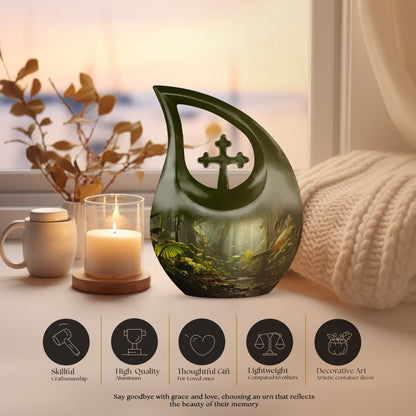 Wilderness Urn Cross Drop Design, 10-inch Burial Urn
