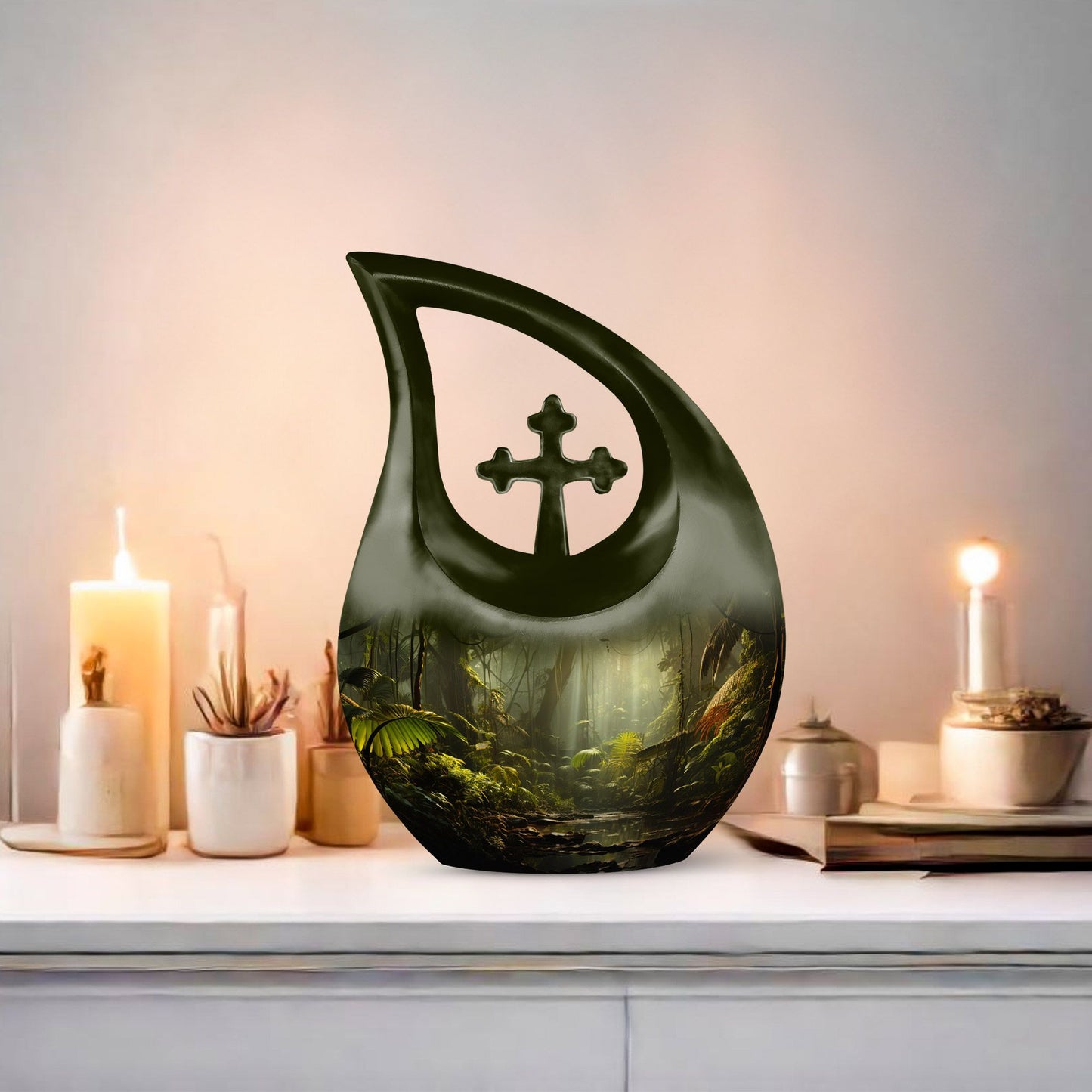 Wilderness Urn Cross Drop Design, 10-inch Burial Urn