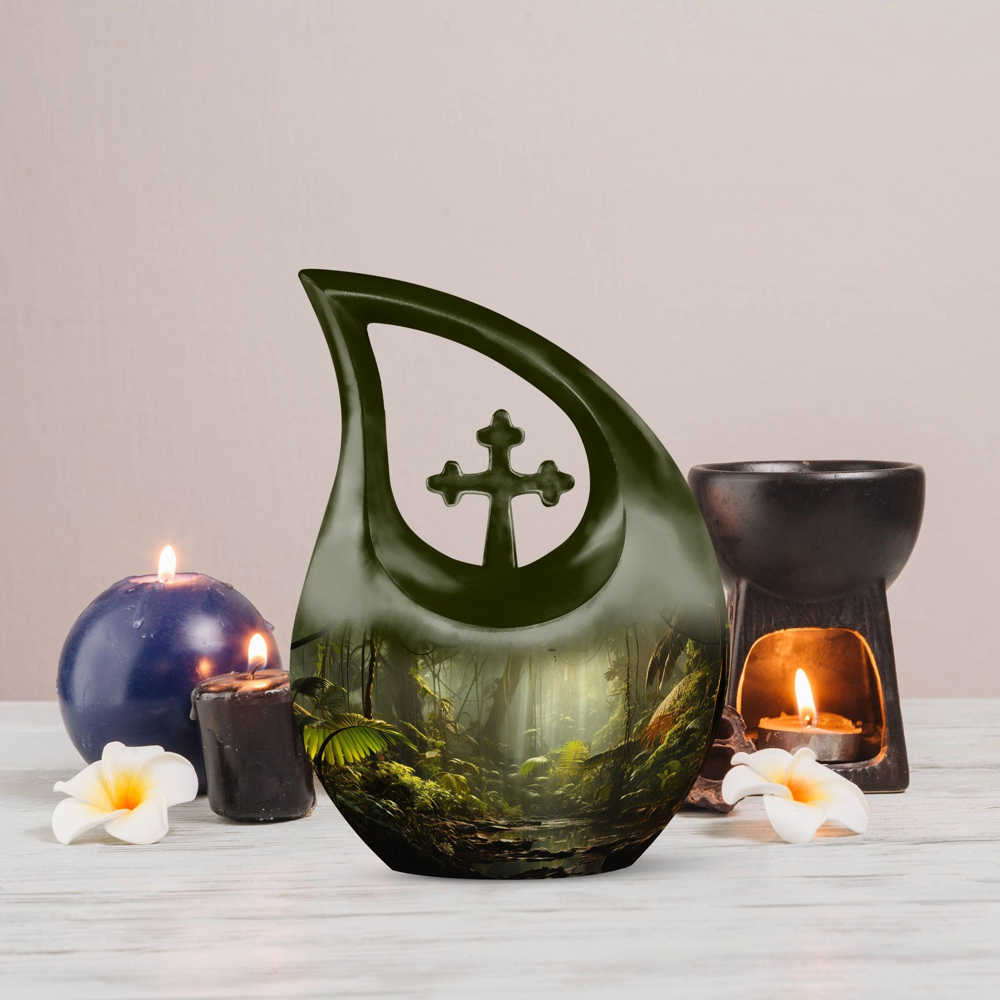 Wilderness Urn Cross Drop Design, 10-inch Burial Urn