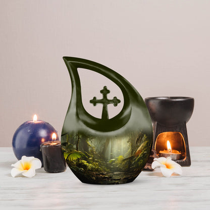 Wilderness Urn Cross Drop Design, 10-inch Burial Urn