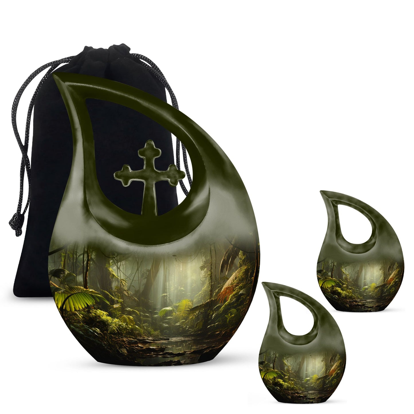 Wilderness Urn Cross Drop Design, 10-inch Burial Urn