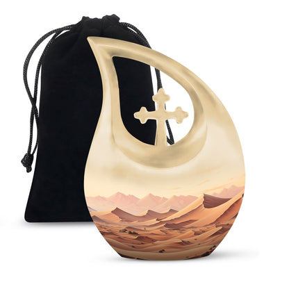 Cross drop designed Wilderness urn for men's ashes,