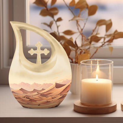 Cross drop designed Wilderness urn for men's ashes,